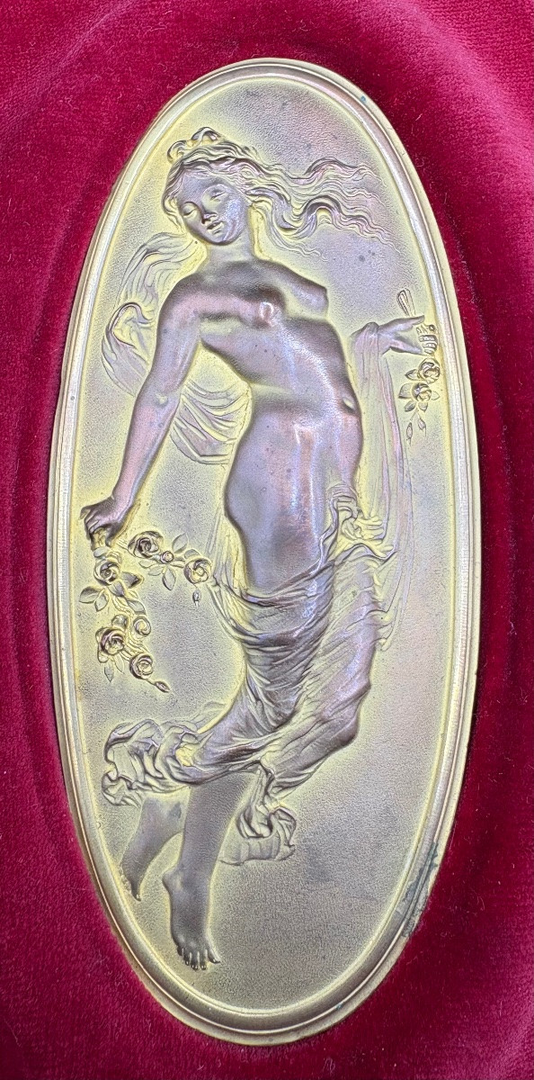 UNE PAIRE DE PLAQUE EN BRONZE DORÉ BI COULEURS DES ANNÉES 1900 FRANÇAISES-photo-2