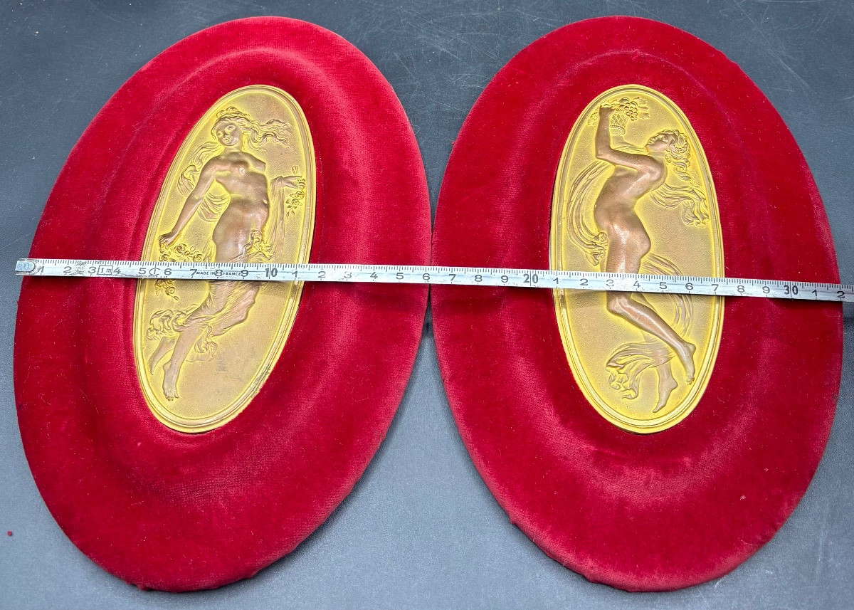 UNE PAIRE DE PLAQUE EN BRONZE DORÉ BI COULEURS DES ANNÉES 1900 FRANÇAISES-photo-4