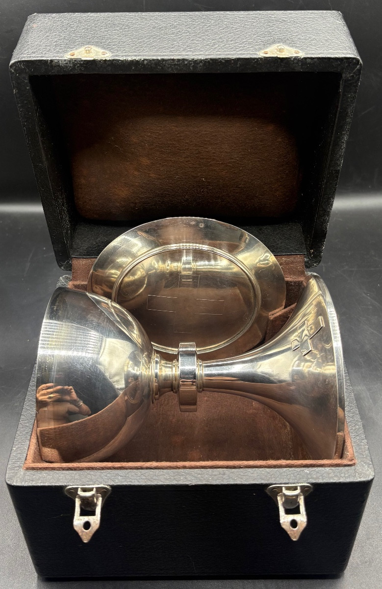 1954s Solid Silver Chalice And Paten By Fs.