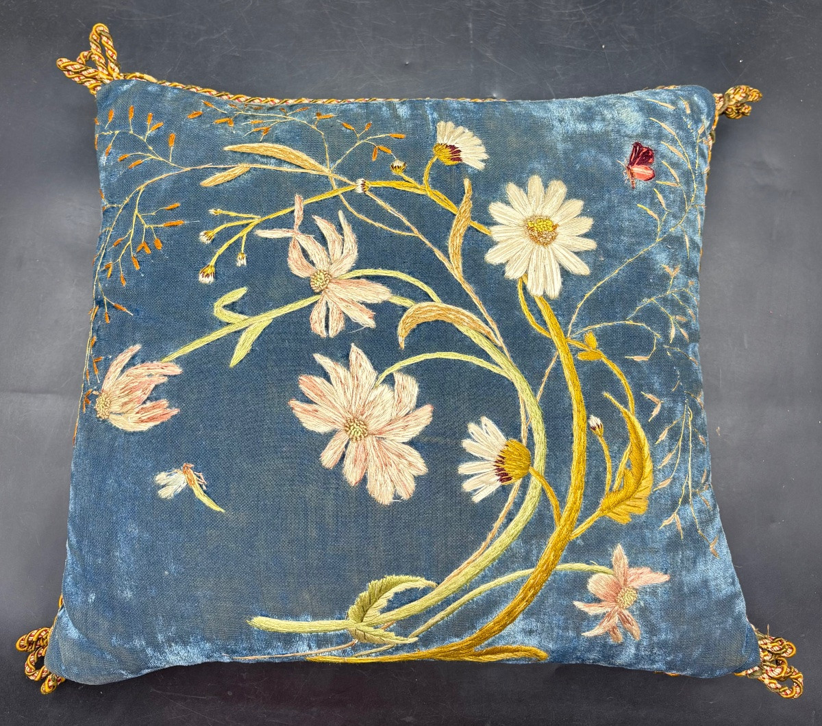 A Pair Of 1900s French Embroidered Cushions -photo-1