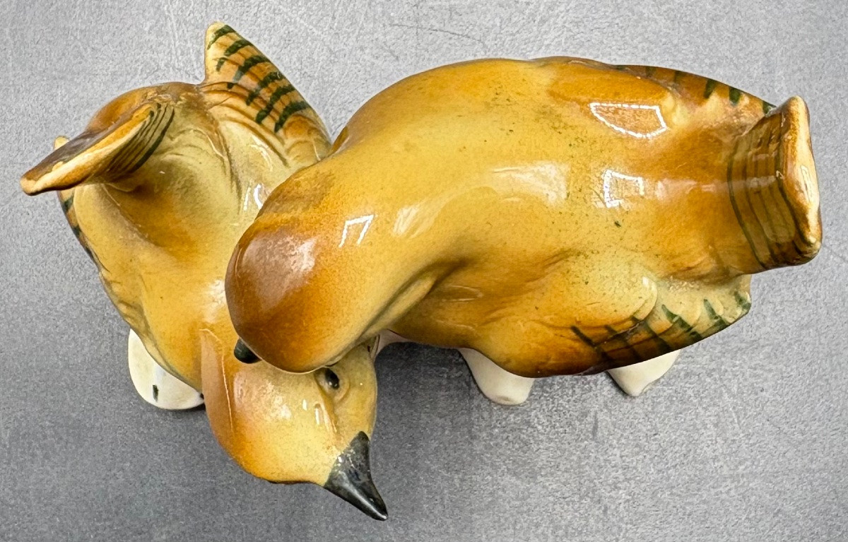 1930s German Glazed Porcelain Pair Of Birds -photo-3