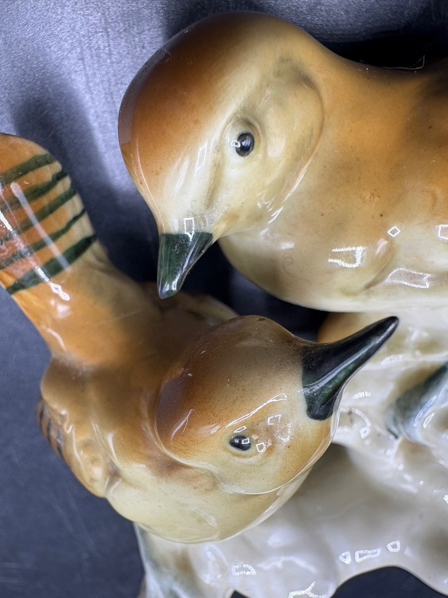 1930s German Glazed Porcelain Pair Of Birds -photo-4