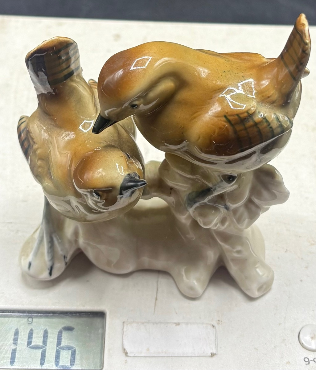 1930s German Glazed Porcelain Pair Of Birds -photo-8