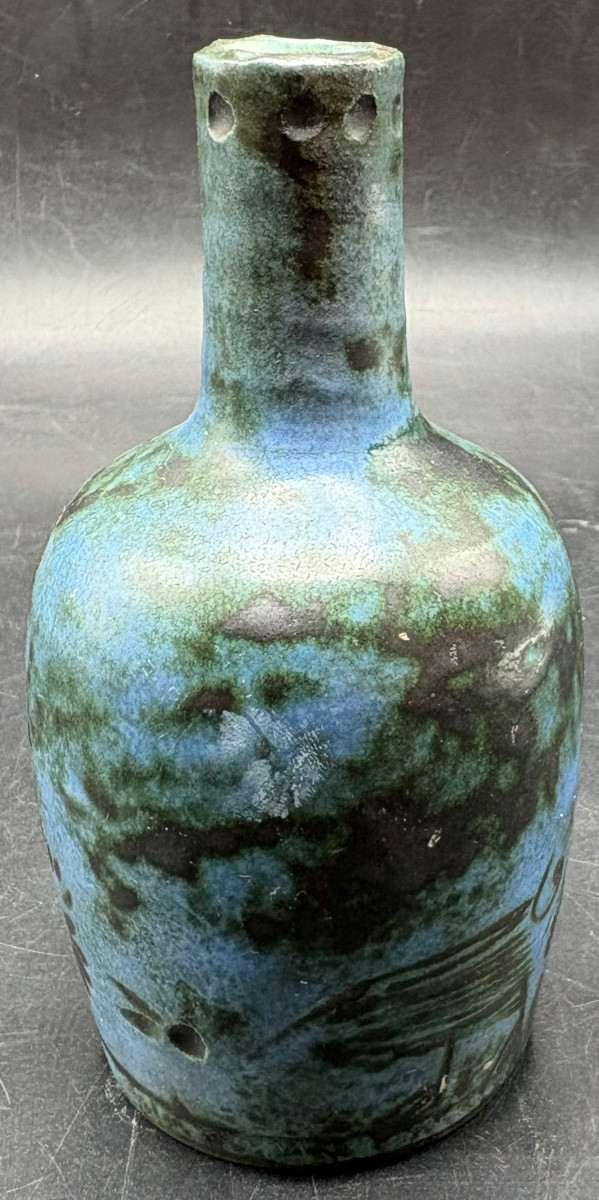 PETIT VASE SOLIFLORE EN TERRE CUITE ÉMAILLÉE DES ANNÉES 1950/60 PAR JACQUES BLIN-photo-2