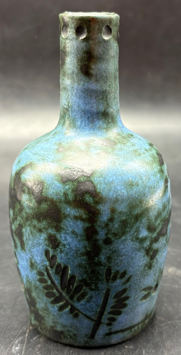 PETIT VASE SOLIFLORE EN TERRE CUITE ÉMAILLÉE DES ANNÉES 1950/60 PAR JACQUES BLIN