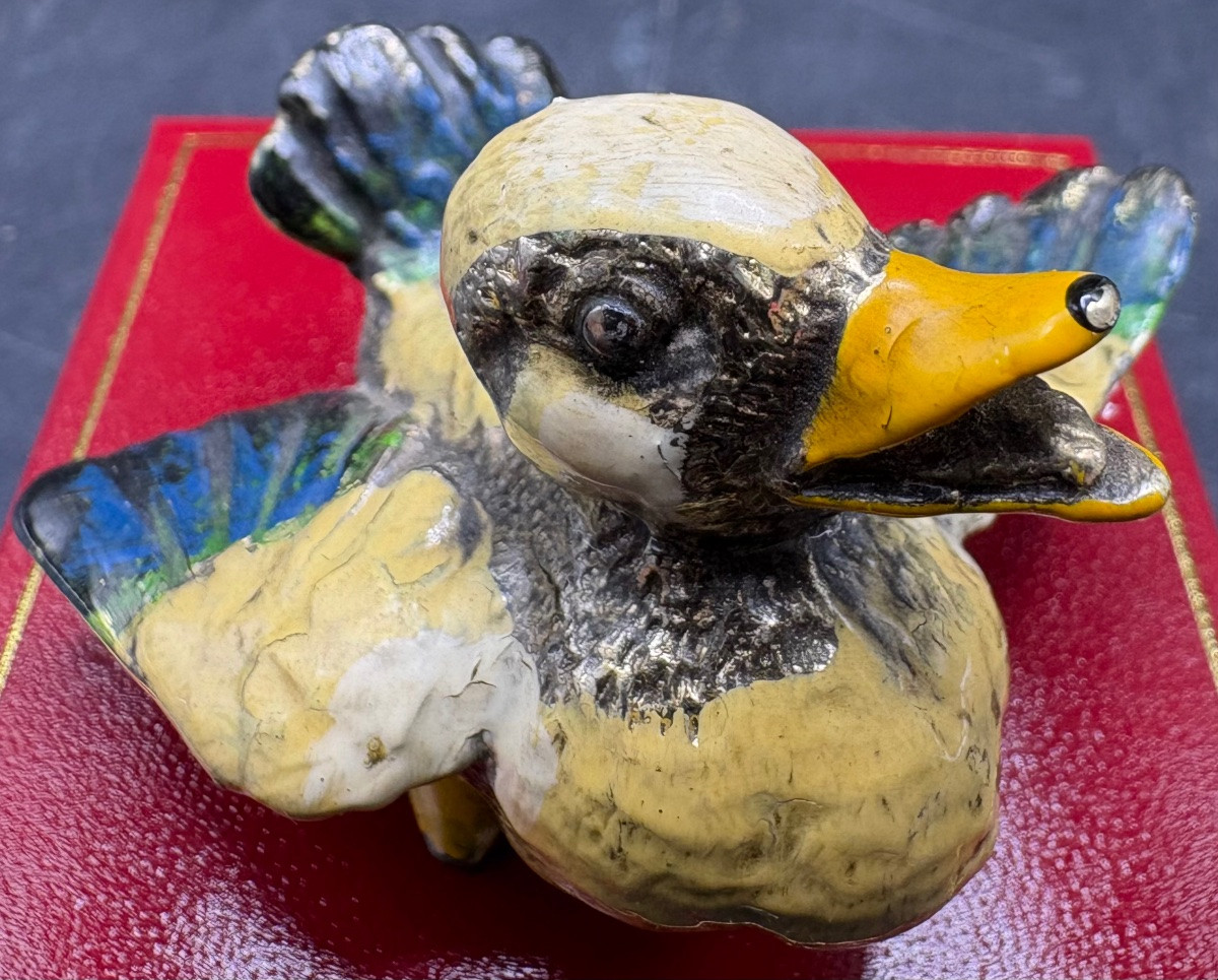 OISILLON EN BRONZE DE VIENNE ARGENTÉ ET ÉMAILLÉ DES ANNÉES 1970/80-photo-2