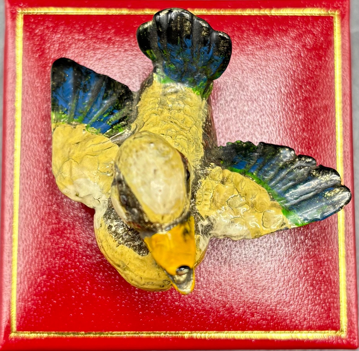 OISILLON EN BRONZE DE VIENNE ARGENTÉ ET ÉMAILLÉ DES ANNÉES 1970/80-photo-4