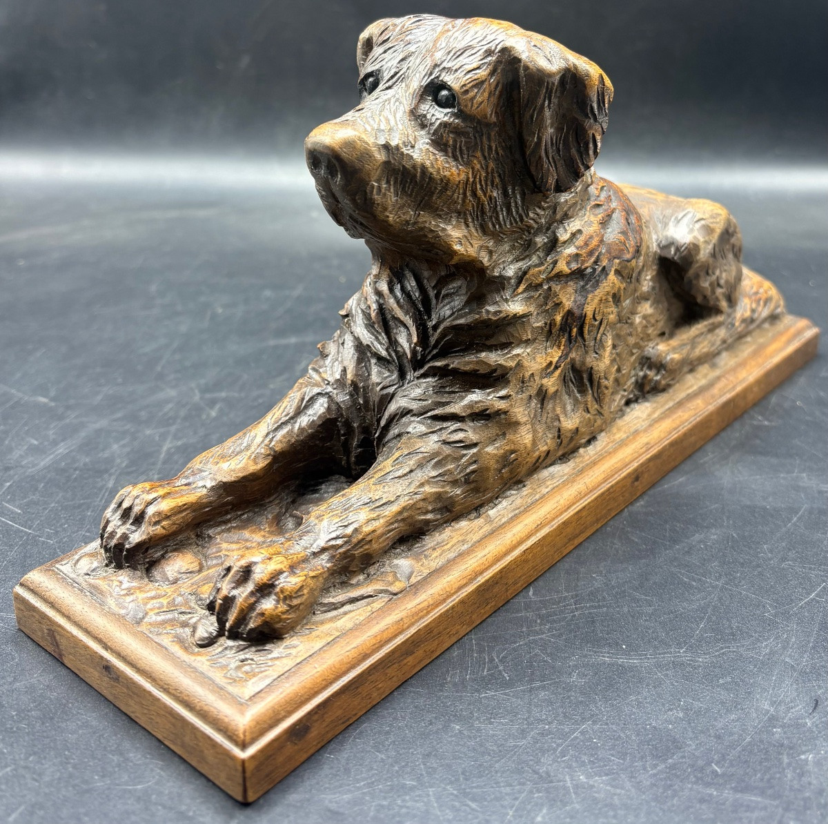 A Saint Bernard In Black Forest Patinated Carved Wood From The 1900s-photo-2