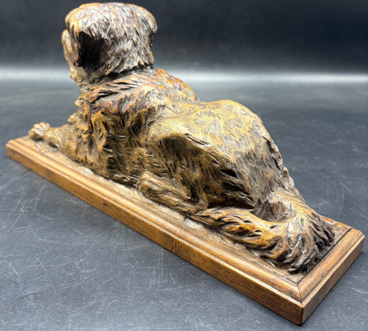 A Saint Bernard In Black Forest Patinated Carved Wood From The 1900s-photo-3