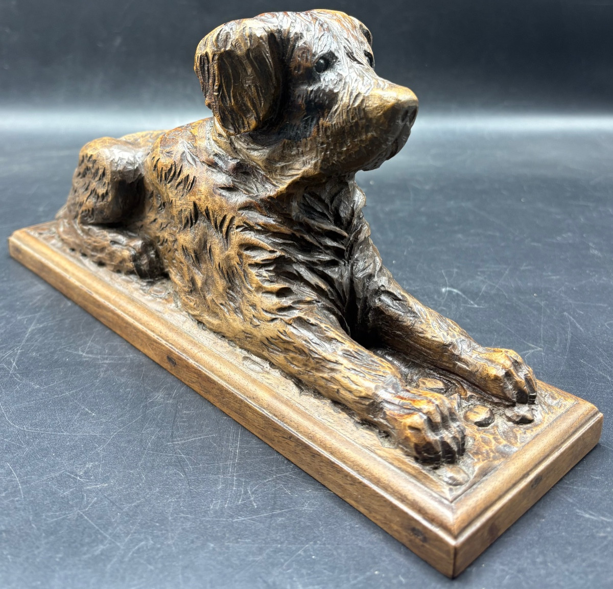A Saint Bernard In Black Forest Patinated Carved Wood From The 1900s