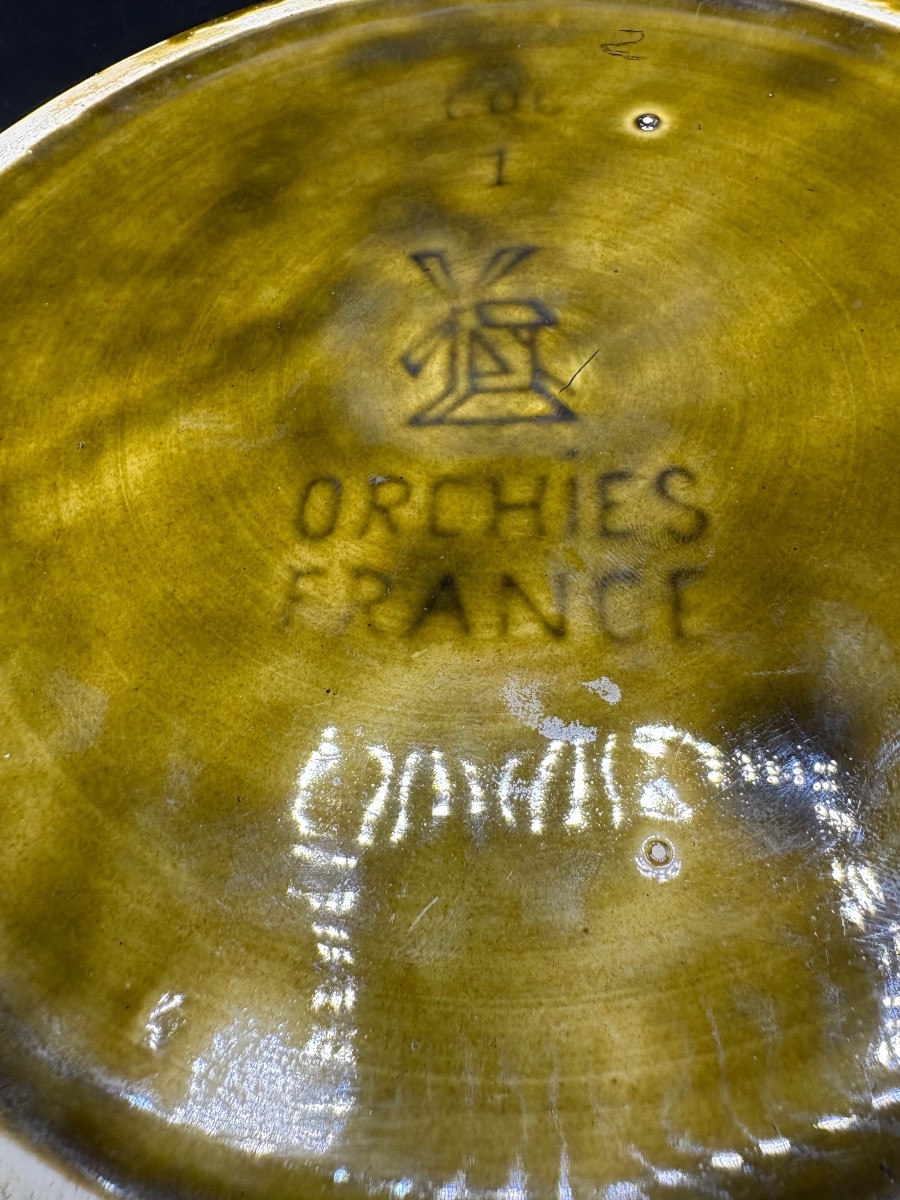 GROS CACHE POT EN BARBOTINE DES ANNÉES 1920 PAR ORCHIES-photo-1