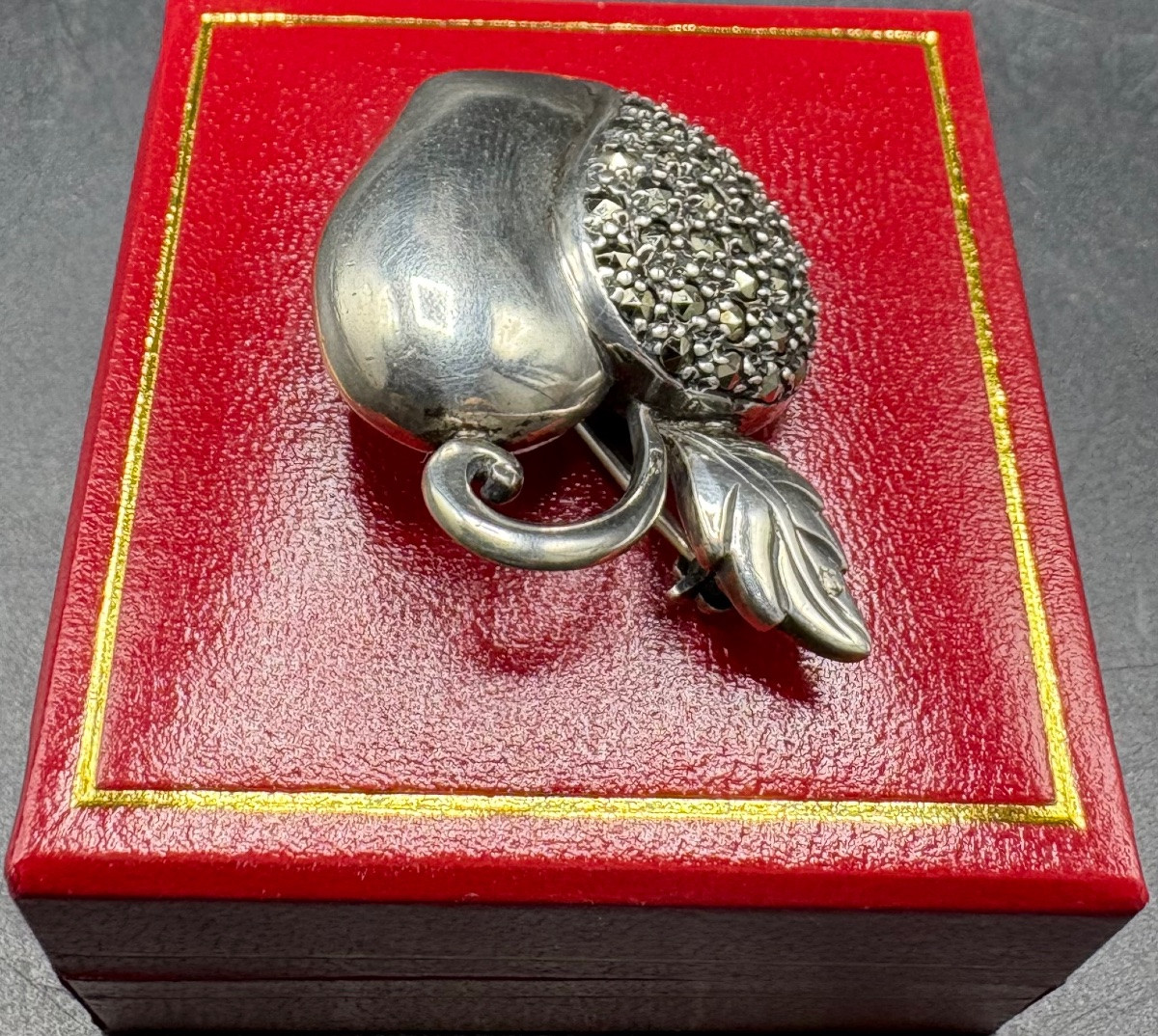 1930s French Sterling Silver And Marcasite Brooch -photo-2