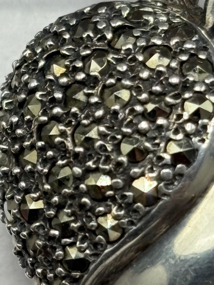 1930s French Sterling Silver And Marcasite Brooch -photo-2