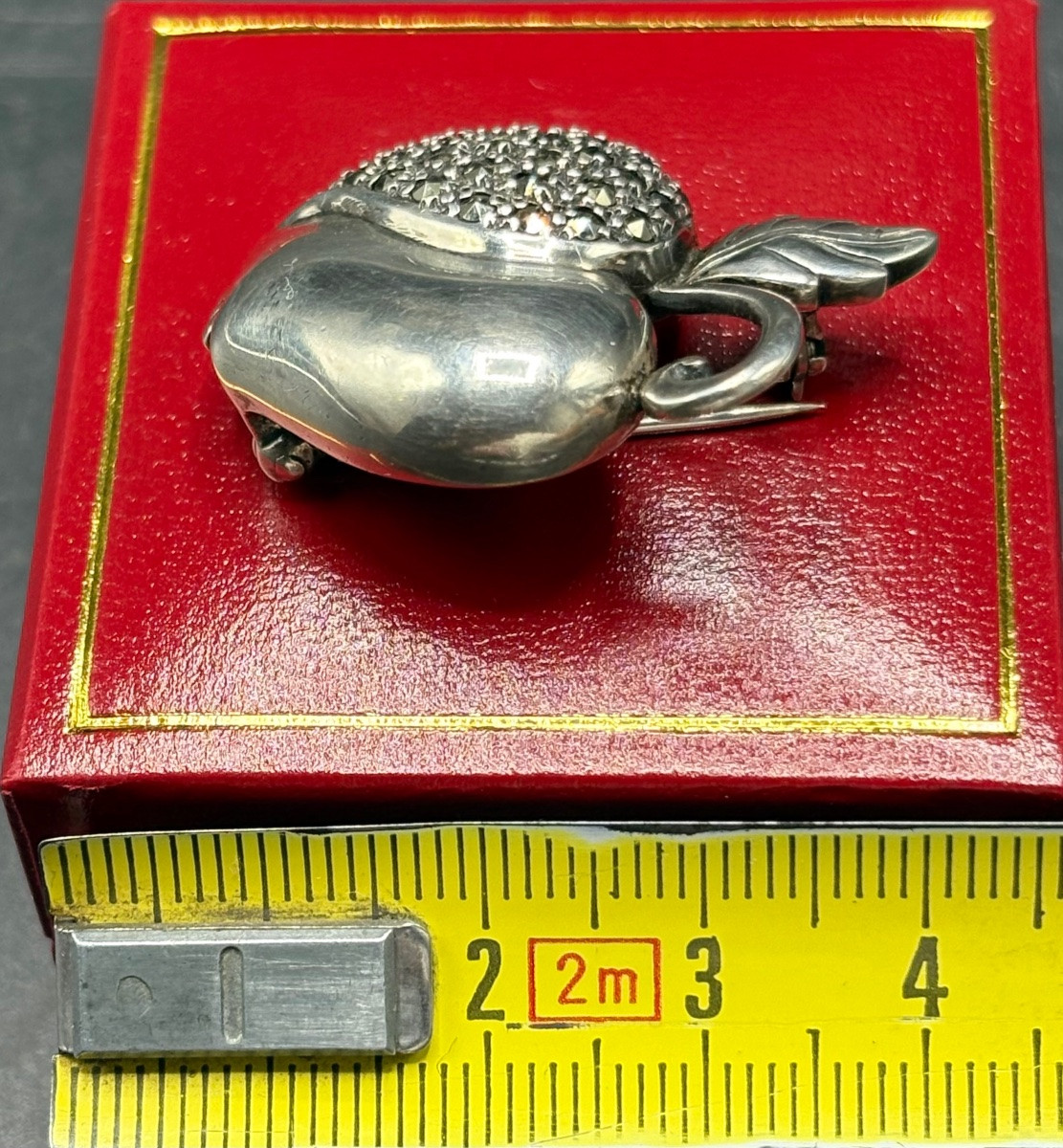 1930s French Sterling Silver And Marcasite Brooch -photo-5