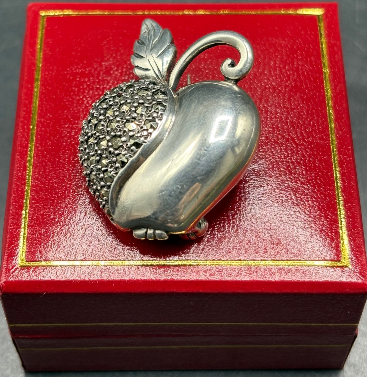 1930s French Sterling Silver And Marcasite Brooch 