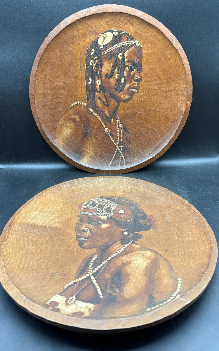 PAIRE DE PORTRAITS SUR BOIS PEINT PAR ROGER ROUSSEL DES ANNÉES 1949-photo-2