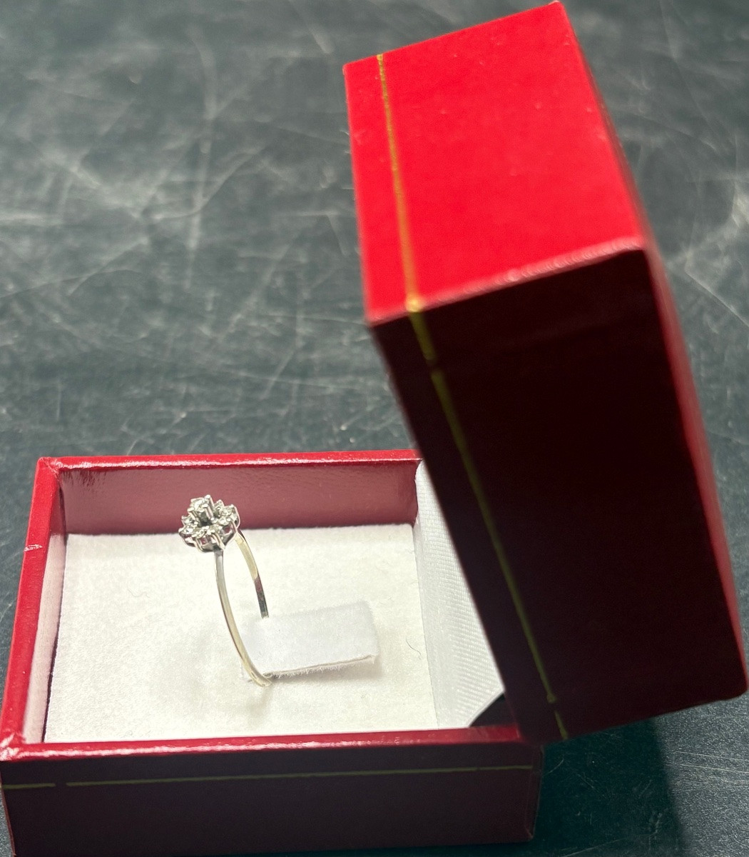 BAGUE EN OR BLANC 18 CARATS ET 9 DIAMANTS DES ANNÉES 1809-1819 FRANÇAIS -photo-3