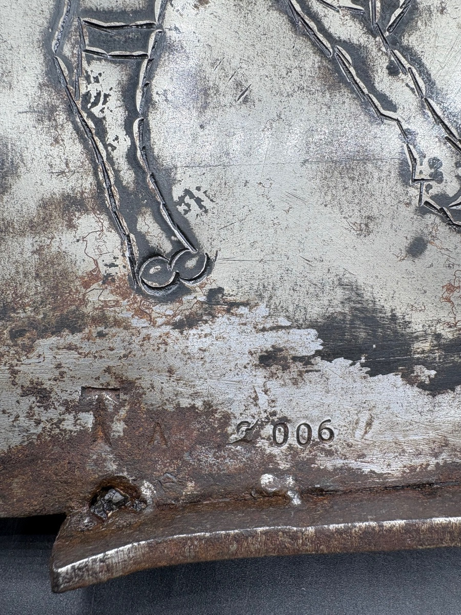 Wrought Iron Plaque Engraved With Patination From The 2006s Signed Ta On Bullfighting -photo-3