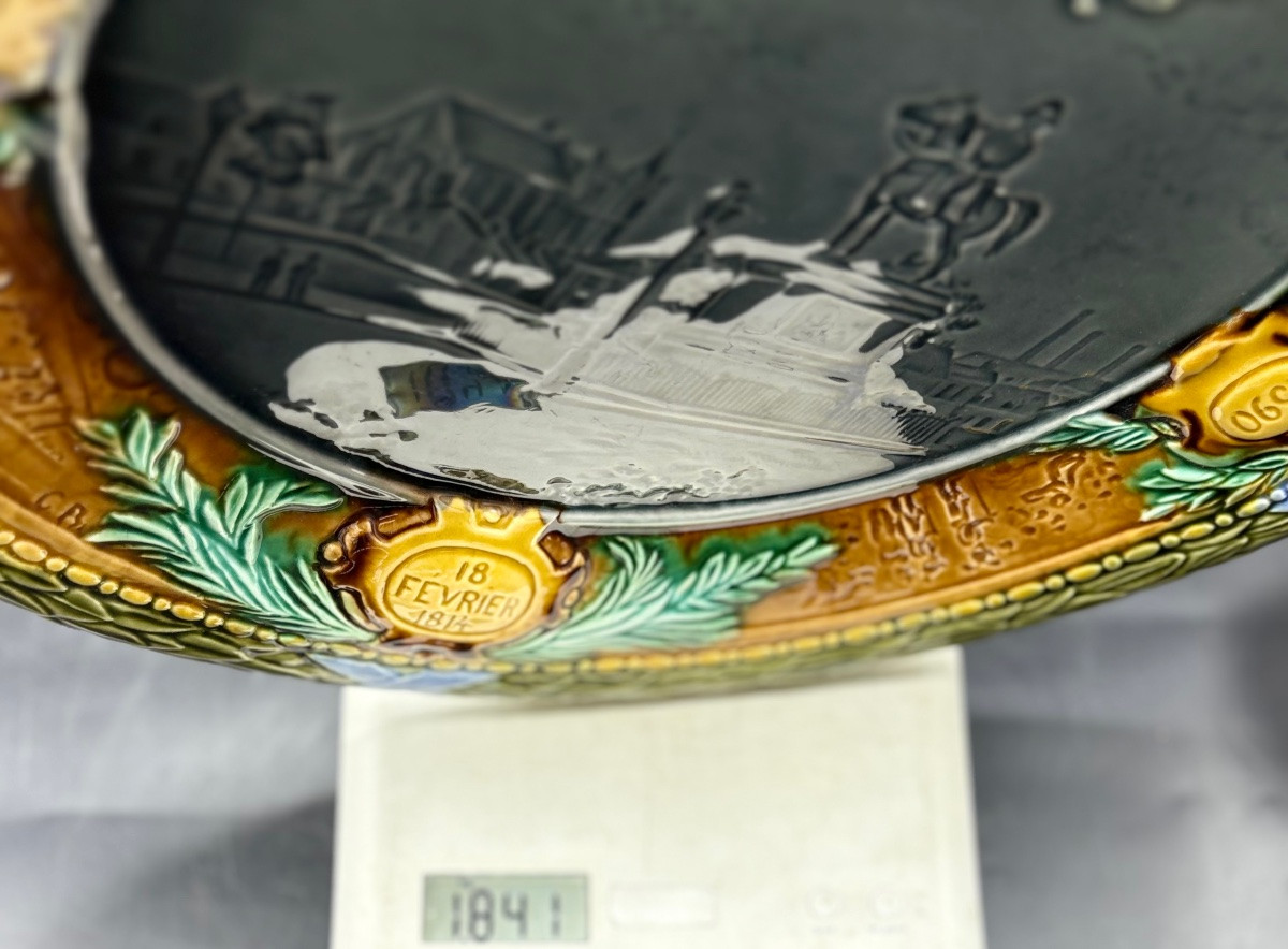 Large Decorative Slice Dish For The Town Of Montereau Fault Yonne From The 1870s/80s-photo-7