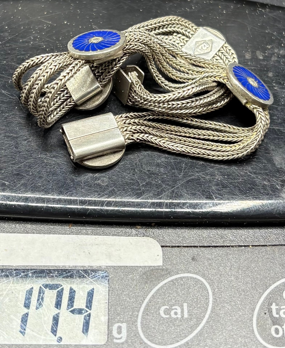 BRACELET MIXTE SOUPLE EN ARGENT MASSIF ET ÉMAIL DES ANNÉES 1930 EUROPÉEN -photo-7