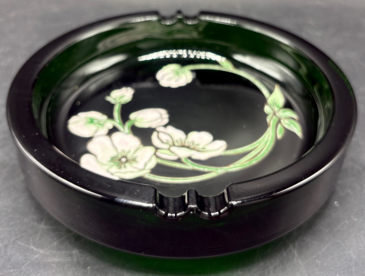 CENDRIER PUBLICITAIRE EN VERRE SOUFFLÉ MOULÉ ÉMAILLÉ POUR PERRIER JOUËT VERS 1960-photo-4