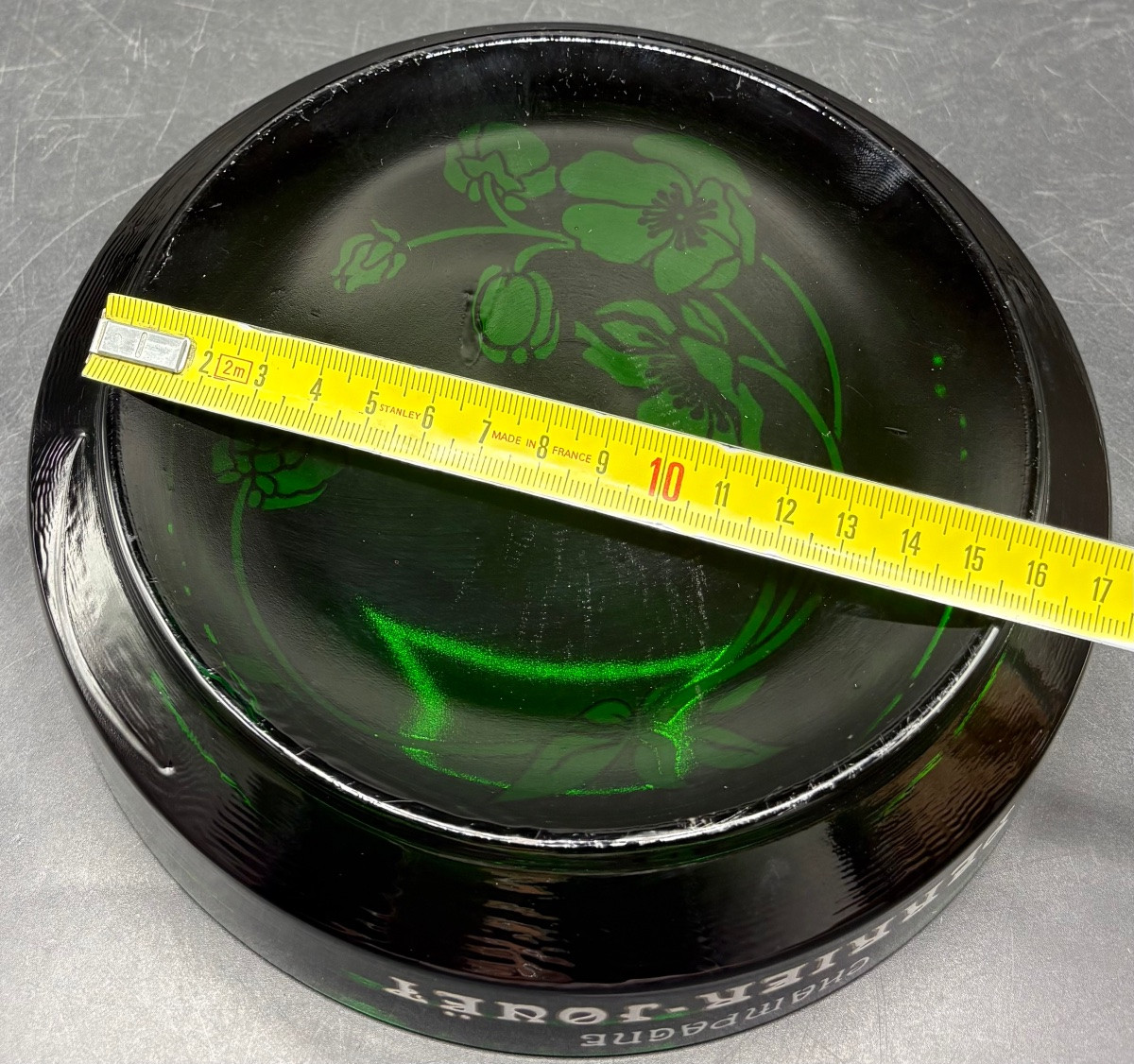 CENDRIER PUBLICITAIRE EN VERRE SOUFFLÉ MOULÉ ÉMAILLÉ POUR PERRIER JOUËT VERS 1960-photo-5