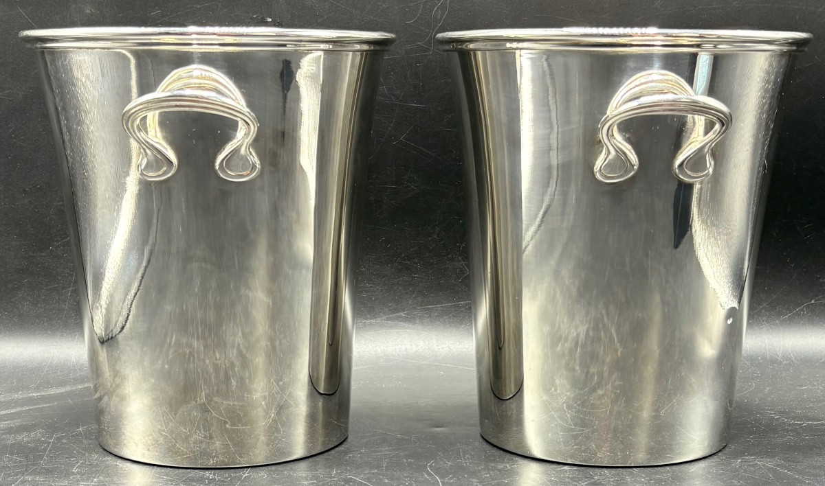 A Pair Of 1930s Silver-plated Champagne Or Other Half Buckets By Vuillermet-photo-2