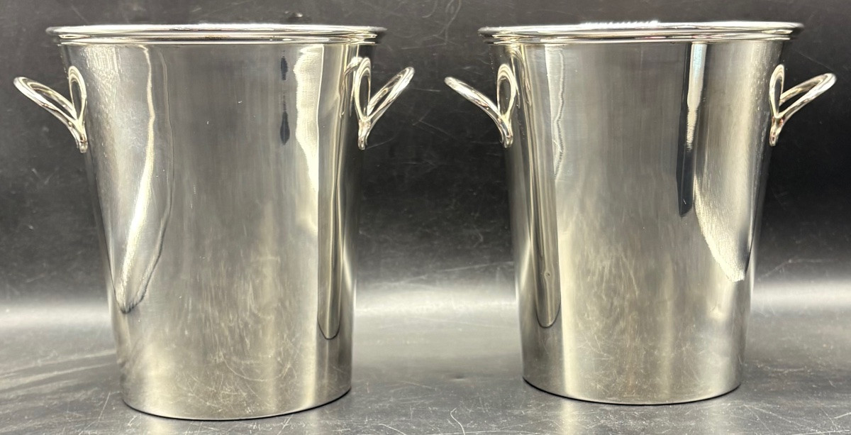 A Pair Of 1930s Silver-plated Champagne Or Other Half Buckets By Vuillermet-photo-3