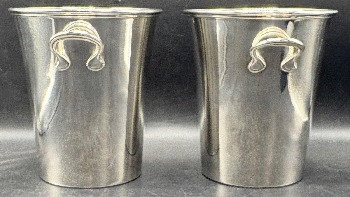 A Pair Of 1930s Silver-plated Champagne Or Other Half Buckets By Vuillermet-photo-4