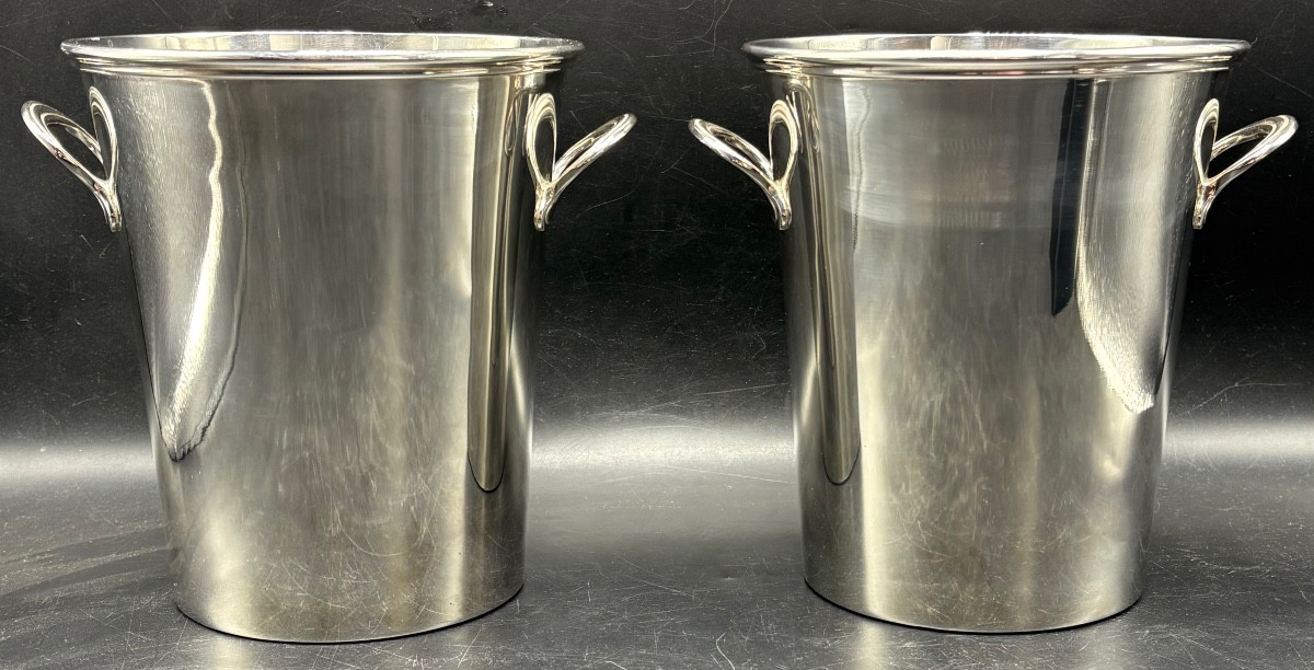 A Pair Of 1930s Silver-plated Champagne Or Other Half Buckets By Vuillermet