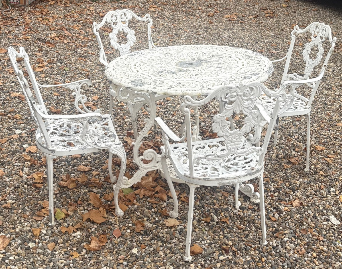 SALON DE JARDIN EN FONTE D’ALUMINIUM DES ANNÉES 1970 EUROPÉEN -photo-2