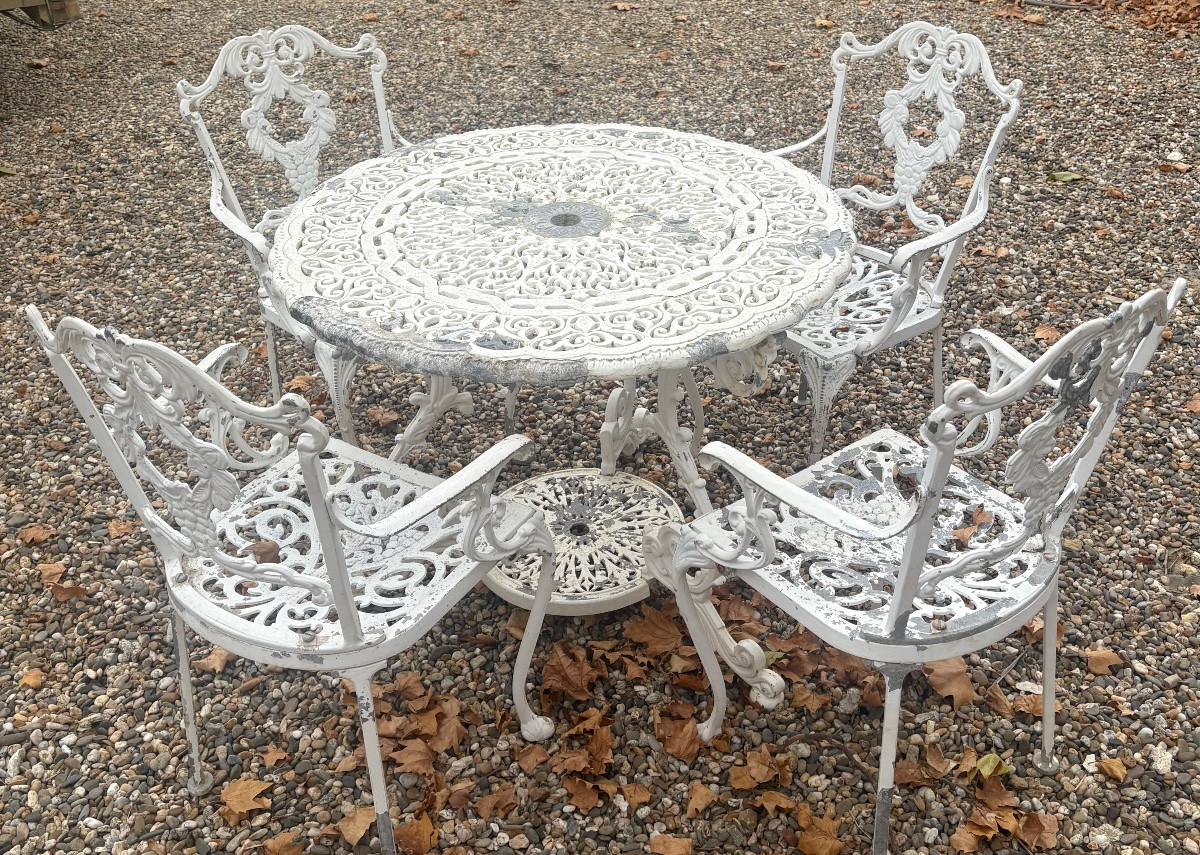 SALON DE JARDIN EN FONTE D’ALUMINIUM DES ANNÉES 1970 EUROPÉEN -photo-3