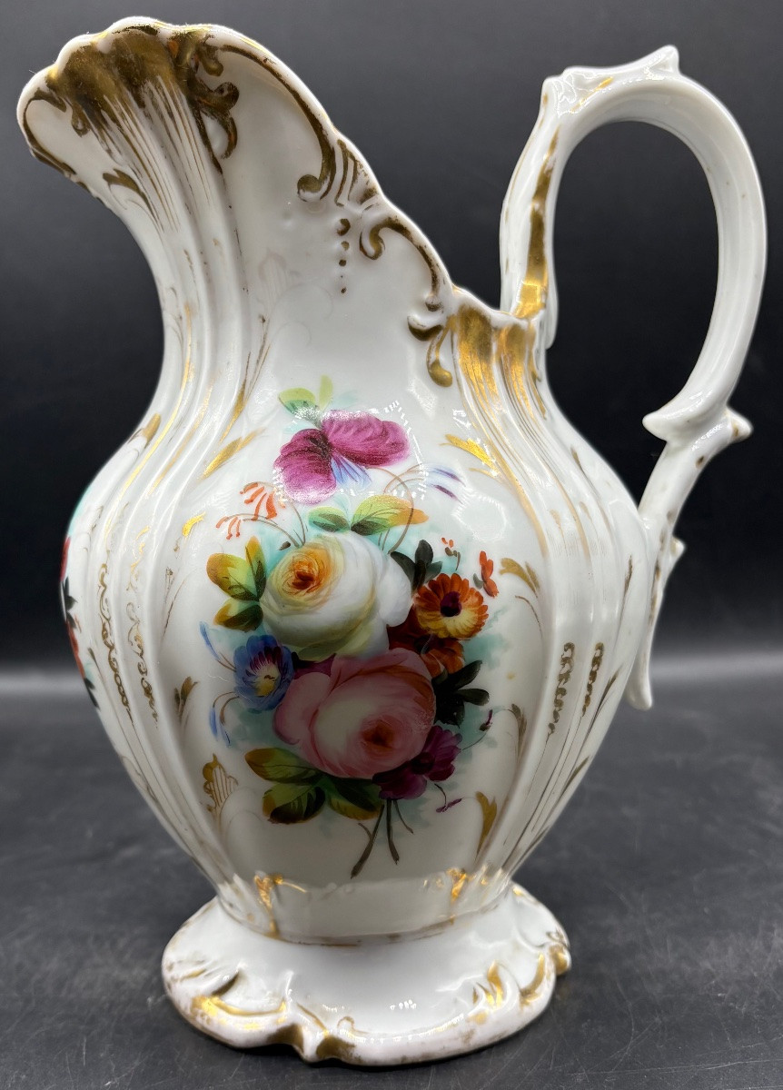 GROS PICHET EN PORCELAINE ÉMAILLÉE PEINT ET DORÉE VERS 1870 VIEUX PARIS -photo-3