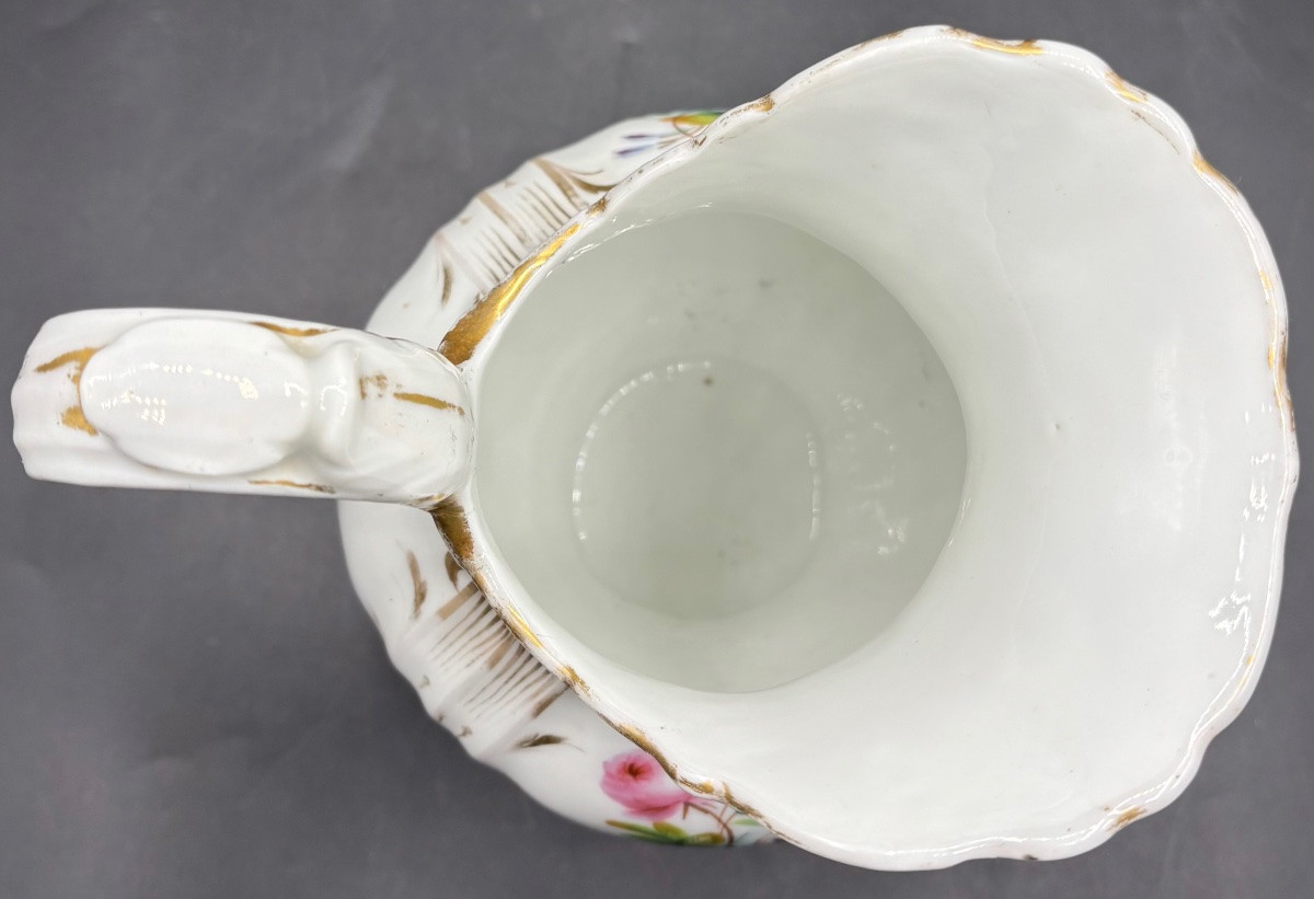 GROS PICHET EN PORCELAINE ÉMAILLÉE PEINT ET DORÉE VERS 1870 VIEUX PARIS -photo-1