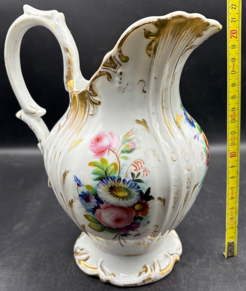 GROS PICHET EN PORCELAINE ÉMAILLÉE PEINT ET DORÉE VERS 1870 VIEUX PARIS -photo-5
