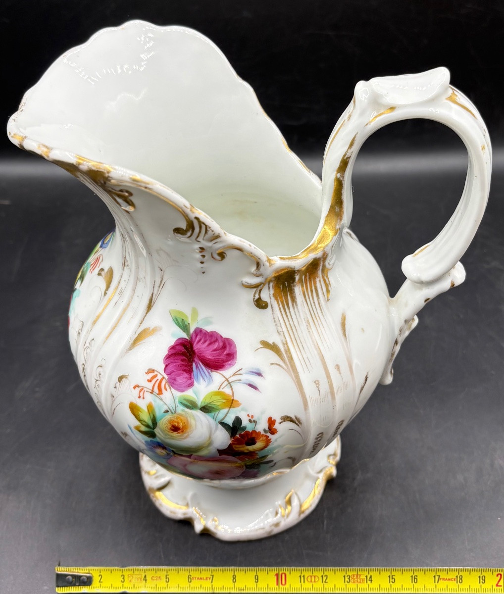 GROS PICHET EN PORCELAINE ÉMAILLÉE PEINT ET DORÉE VERS 1870 VIEUX PARIS -photo-7