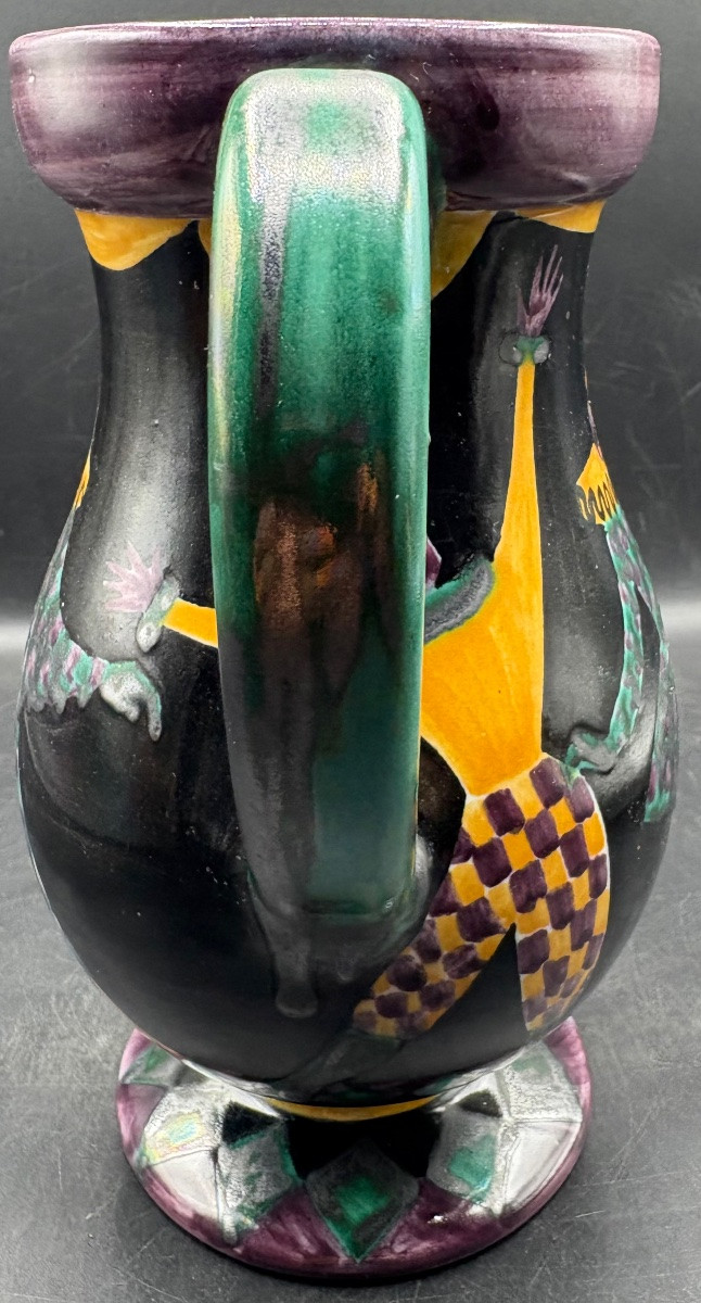 1950s Brush-painted Glazed Earthenware Water Pitcher Or Other By Ga-photo-3