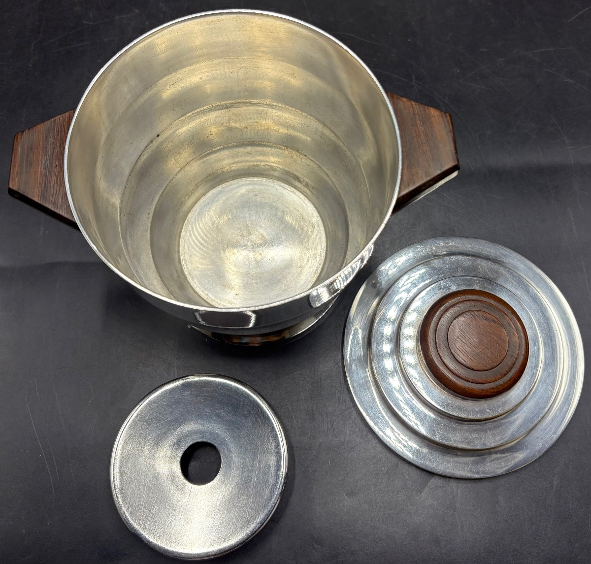 1930s Silver Plated And Rosewood Ice Bucket By Or France -photo-1