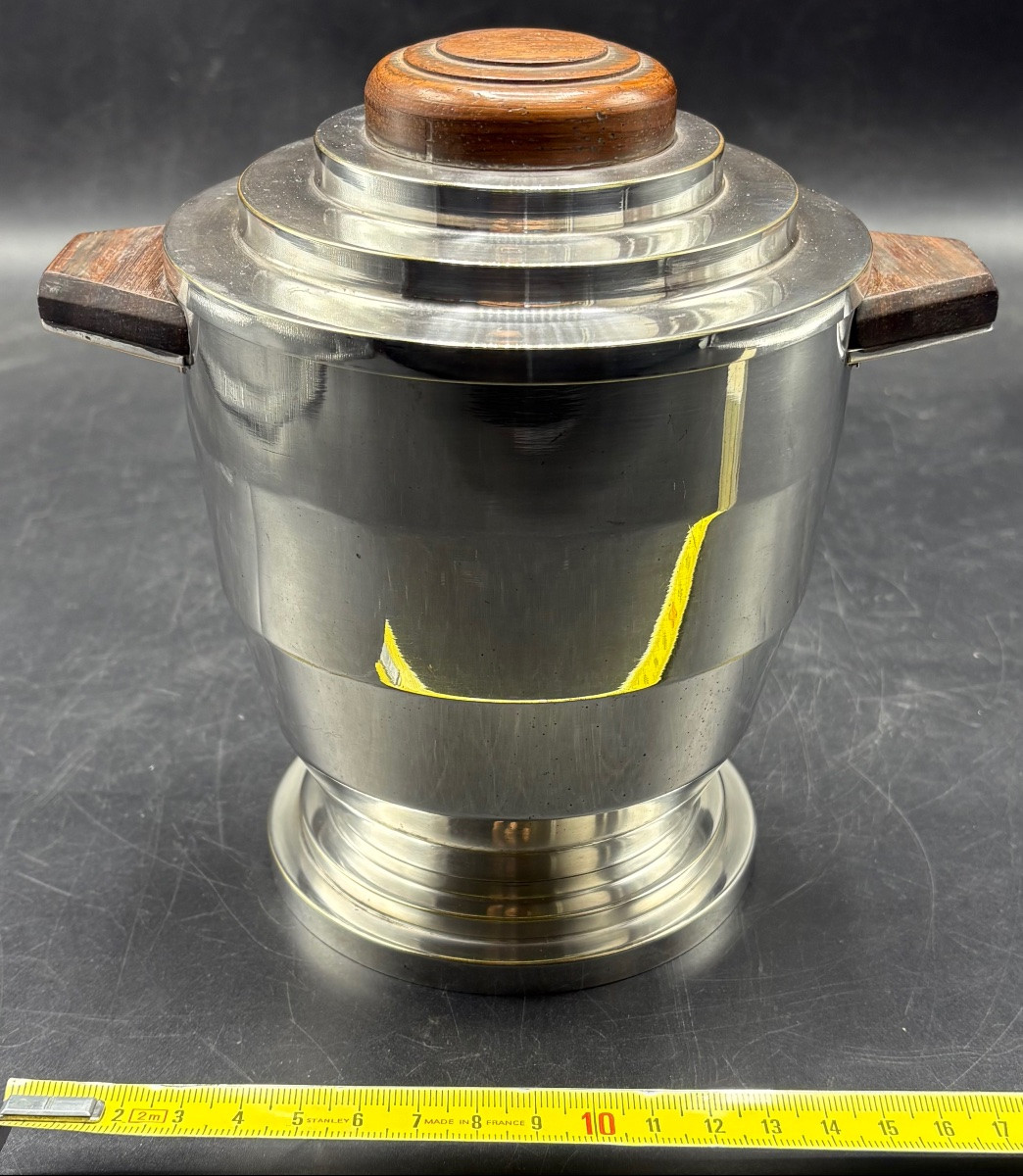 1930s Silver Plated And Rosewood Ice Bucket By Or France -photo-5