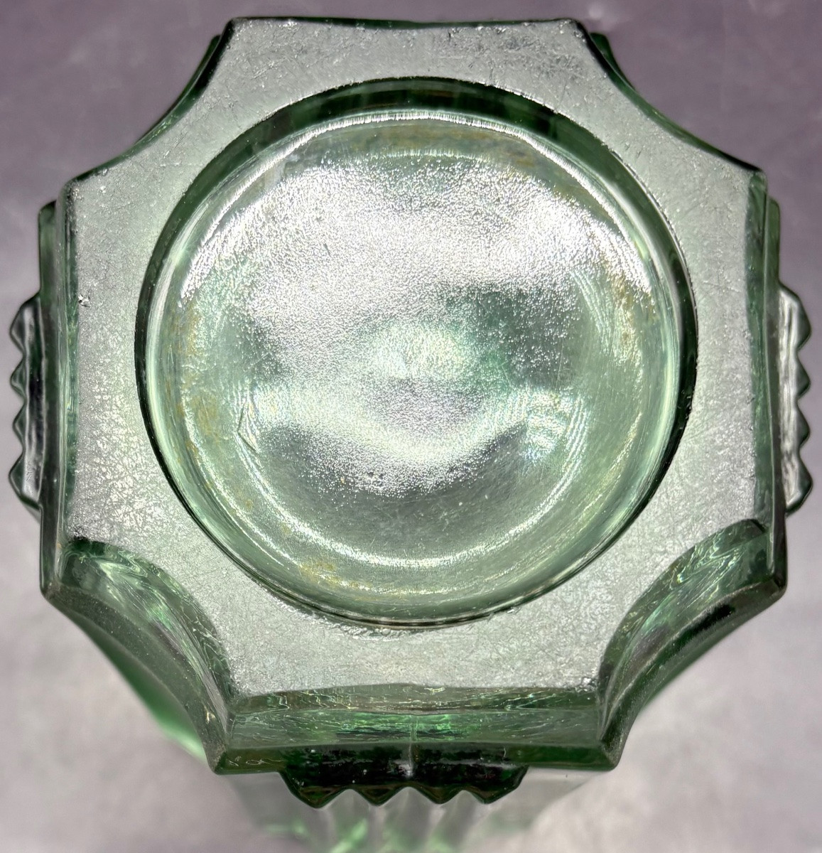 1940s Avesn Molded Pressed Glass Vase With Sandblasted Portions-photo-1
