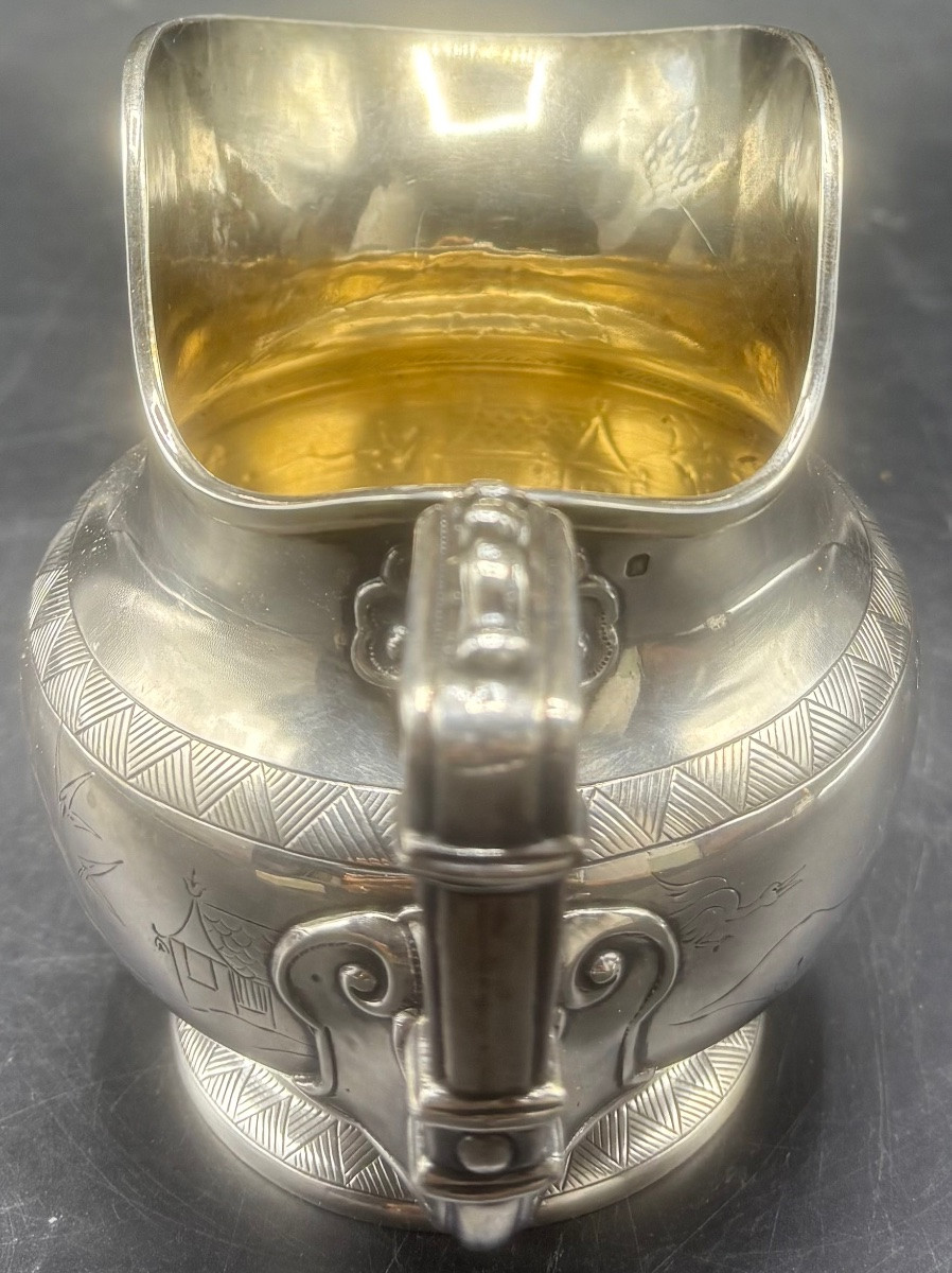 1900s Engraved Sterling Silver Milk Jug By Tétard-photo-4