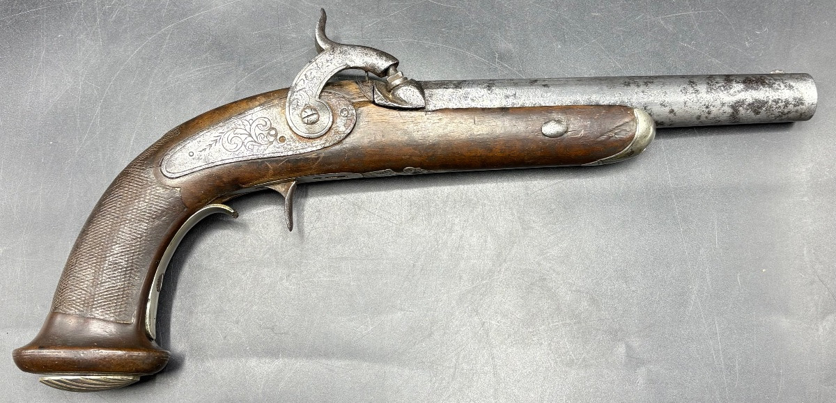 18th Century Pistol From The Southwest Walnut Chiseled Wrought Iron Solid Silver French -photo-2