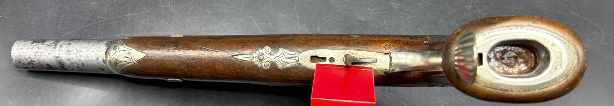 18th Century Pistol From The Southwest Walnut Chiseled Wrought Iron Solid Silver French -photo-4