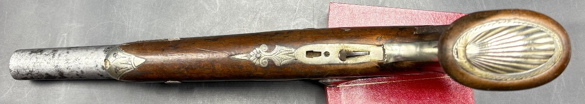 18th Century Pistol From The Southwest Walnut Chiseled Wrought Iron Solid Silver French -photo-4