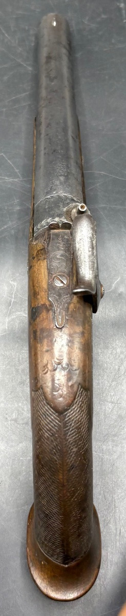 18th Century Pistol From The Southwest Walnut Chiseled Wrought Iron Solid Silver French -photo-5
