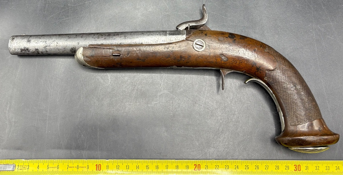 18th Century Pistol From The Southwest Walnut Chiseled Wrought Iron Solid Silver French -photo-6