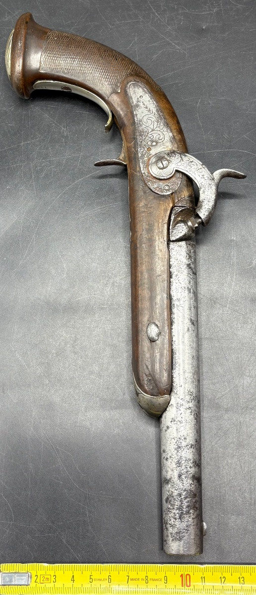 18th Century Pistol From The Southwest Walnut Chiseled Wrought Iron Solid Silver French -photo-7