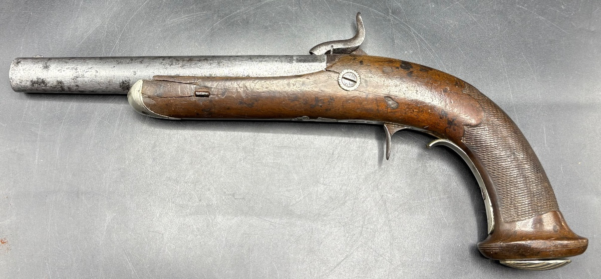 18th Century Pistol From The Southwest Walnut Chiseled Wrought Iron Solid Silver French 