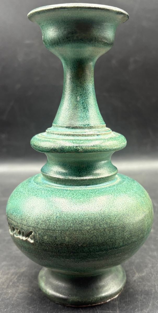 Soliflore Vase In Threaded Glazed Terracotta From The 1970s/80s Signed By Jean Marais -photo-2