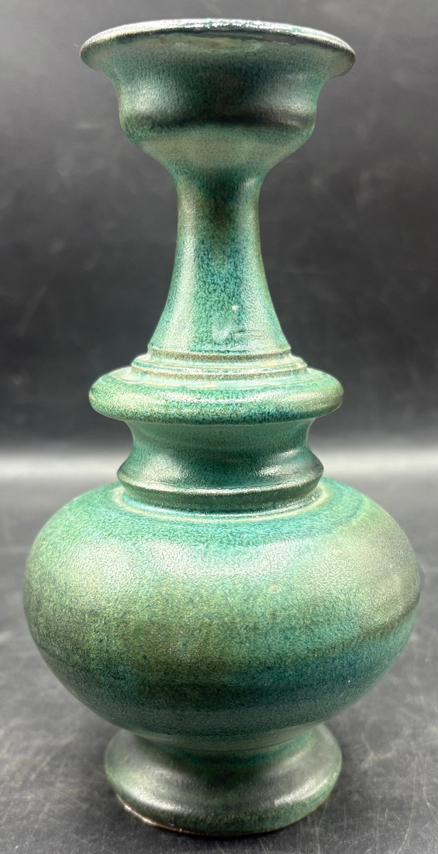Soliflore Vase In Threaded Glazed Terracotta From The 1970s/80s Signed By Jean Marais -photo-3
